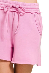Zenana Fleece Raw Hem Shorts With Draw String OutfitFlow